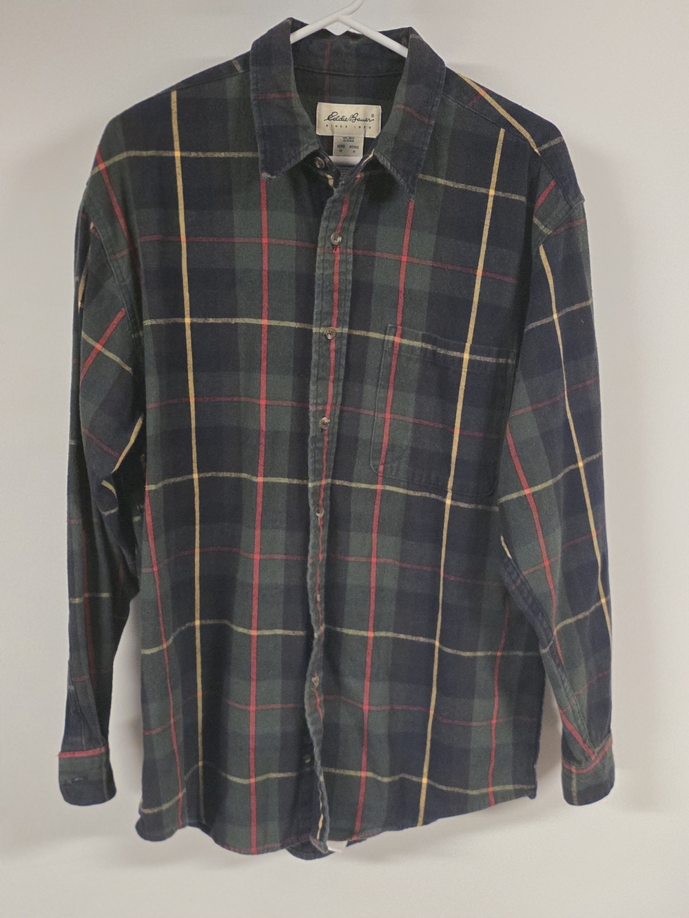 Vintage Eddie Bauer Plaid Flannel Shirt Men's Medium Hunter Green Navy